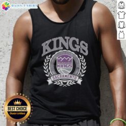 Retro tank top featuring the Sacramento Kings NBA logo within a laurel wreath frame, perfect for basketball fans.