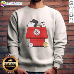 Good Snoopy and Woodstock MLB Boston Red Sox dugout sweatshirt, perfect for baseball fans and cozy outings.
