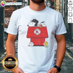 Alt Text: Good Snoopy and Woodstock Boston Red Sox dugout MLB baseball t-shirt featuring iconic characters and team logo.