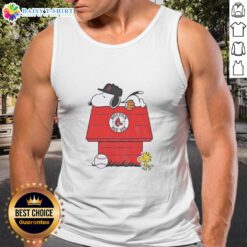 Good Snoopy and Woodstock in Boston Red Sox dugout on MLB baseball tank top, perfect for fans and summer wear.