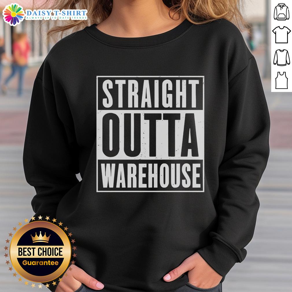 Good Straight Outta Warehouse Sweatshirt in black with bold white lettering, perfect for casual and streetwear styles.