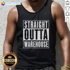 Good Straight Outta Warehouse Tank Top in black, featuring bold white lettering, perfect for casual summer outfits.