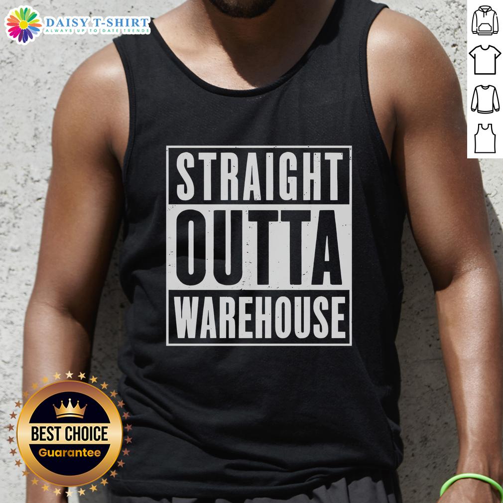 Good Straight Outta Warehouse Tank Top in black, featuring bold white lettering, perfect for casual summer outfits.
