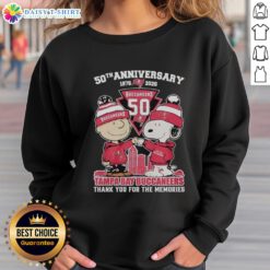 Good Tampa Bay Buccaneers outfit featuring Snoopy and Charlie Brown 50th Anniversary sweatshirt, 1976-2026.
