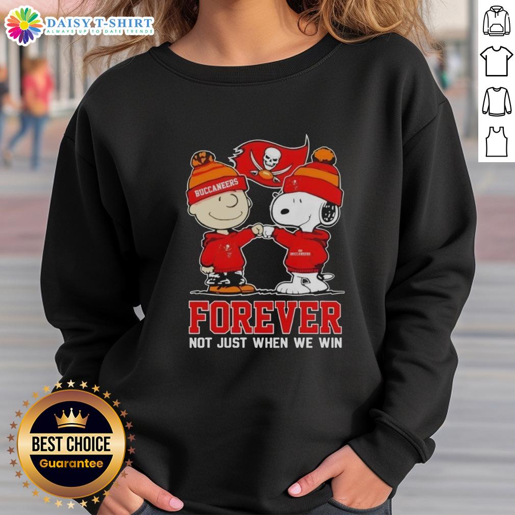 Good Tampa Bay Buccaneers X Charlie Brown vs Snoopy sweatshirt featuring 'Forever Not Just When We Win' slogan.