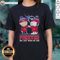 Good Tennessee Titans X Charlie Brown vs Snoopy Forever Ladies Tee featuring fun graphic design and team spirit.