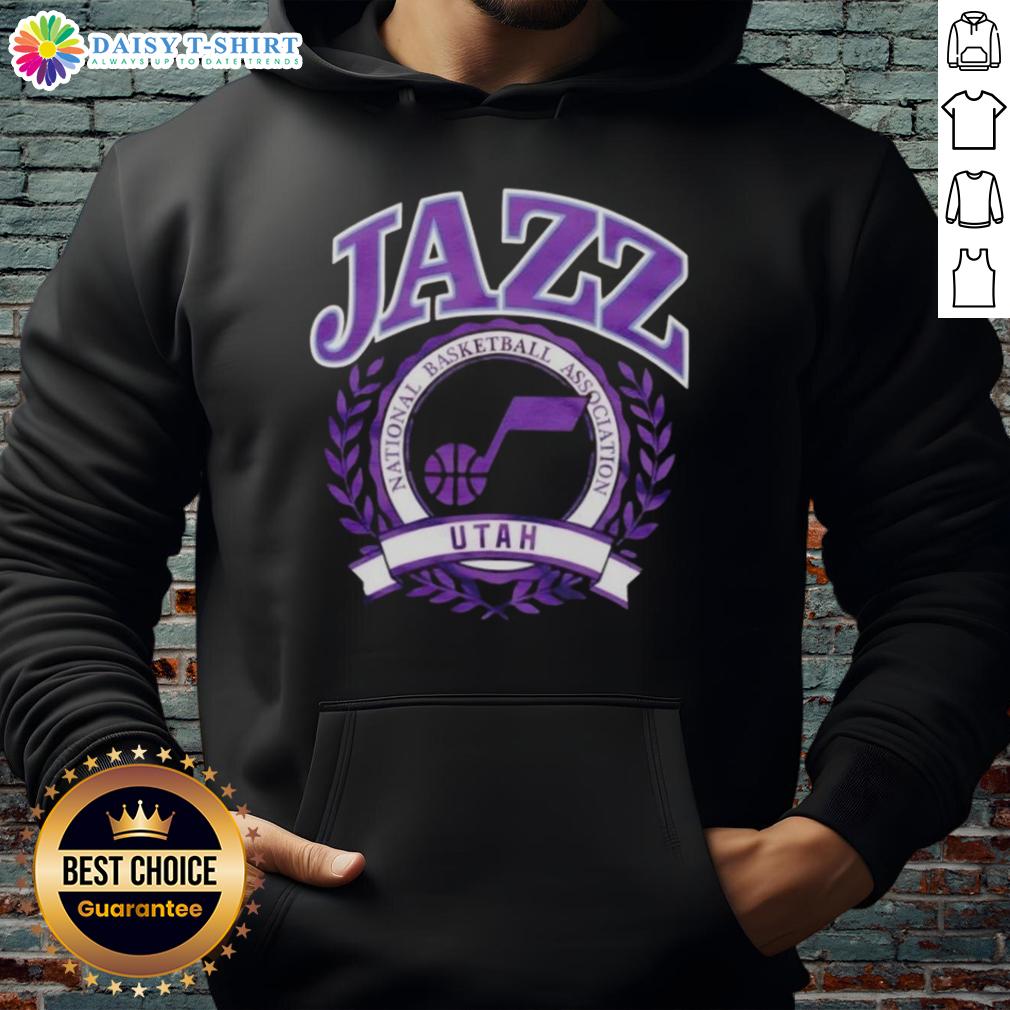 Utah Jazz NBA crest hoodie featuring vibrant team colors and logo, perfect for fans and stylish sportswear enthusiasts.