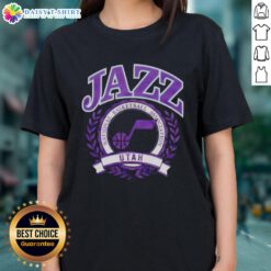 Utah Jazz National Basketball Association crest on a stylish ladies tee, perfect for fans and casual wear.