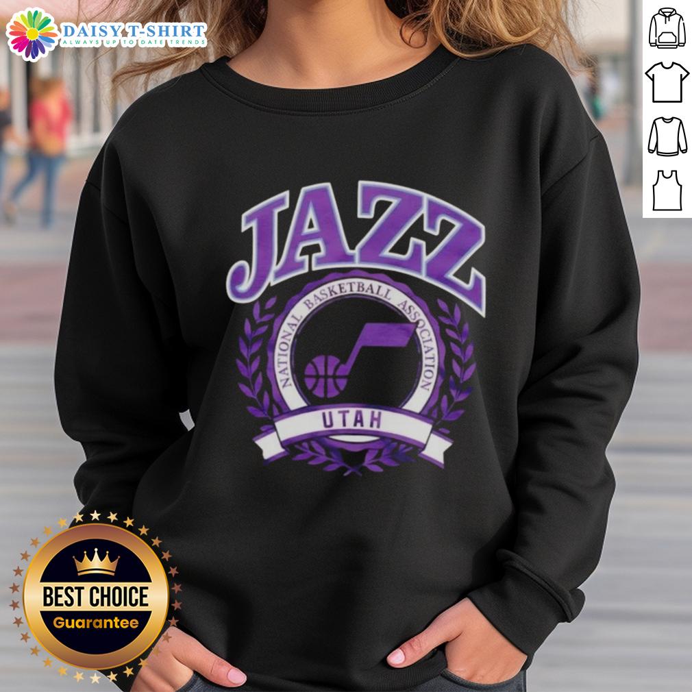 Alt Text: Good Utah Jazz National Basketball Association crest sweatshirt featuring team colors and logo, perfect for fans.