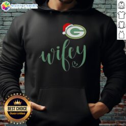 Good Wifey Green Bay Packers Santa Hat Merry Christmas Hoodie displayed on a festive background, perfect for holiday cheer.