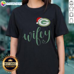 Good Wifey Green Bay Packers Santa Hat Merry Christmas Ladies Tee with festive design for holiday football fans.