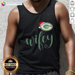Good Wifey Green Bay Packers Santa Hat Merry Christmas Tank Top featuring festive design for holiday football fans.