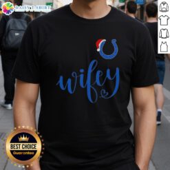 Good Wifey Indianapolis Colts Santa Hat Merry Christmas T-Shirt displayed on a festive background, perfect for holiday cheer.