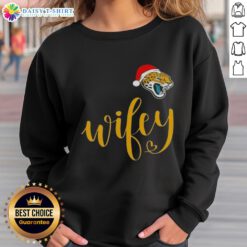 Good Wifey Jacksonville Jaguars Santa Hat Merry Christmas Sweatshirt featuring festive design for holiday fans.