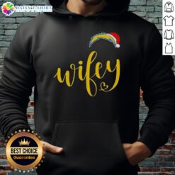 Good Wifey Los Angeles Chargers Santa Hat Merry Christmas Hoodie for festive fans celebrating the holiday season.
