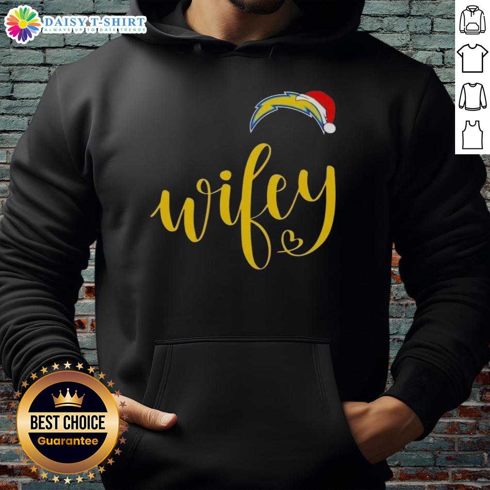 Good Wifey Los Angeles Chargers Santa Hat Merry Christmas Hoodie for festive fans celebrating the holiday season.