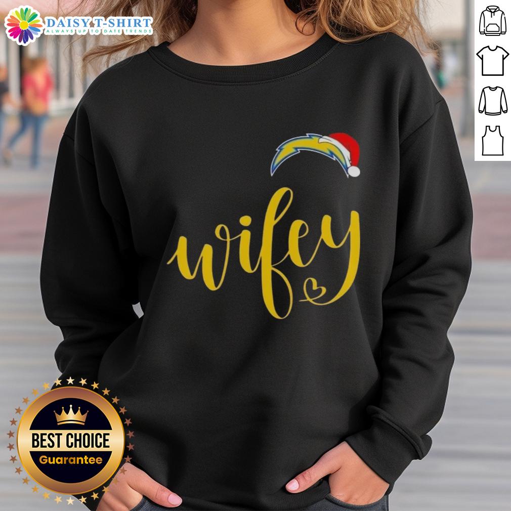 Good Wifey Los Angeles Chargers Santa Hat Merry Christmas Sweatshirt for festive NFL fans celebrating the holiday season.
