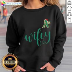 Good Wifey Oakland Athletics Santa Hat Merry Christmas Sweatshirt featuring festive design and team logo for holiday cheer.