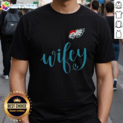 Good Wifey Philadelphia Eagles Santa Hat Merry Christmas T-Shirt featuring festive design for Eagles fans celebrating the holidays.