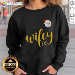 Good Wifey Pittsburgh Steelers Santa Hat Merry Christmas Sweatshirt, perfect for festive football fans this holiday season.