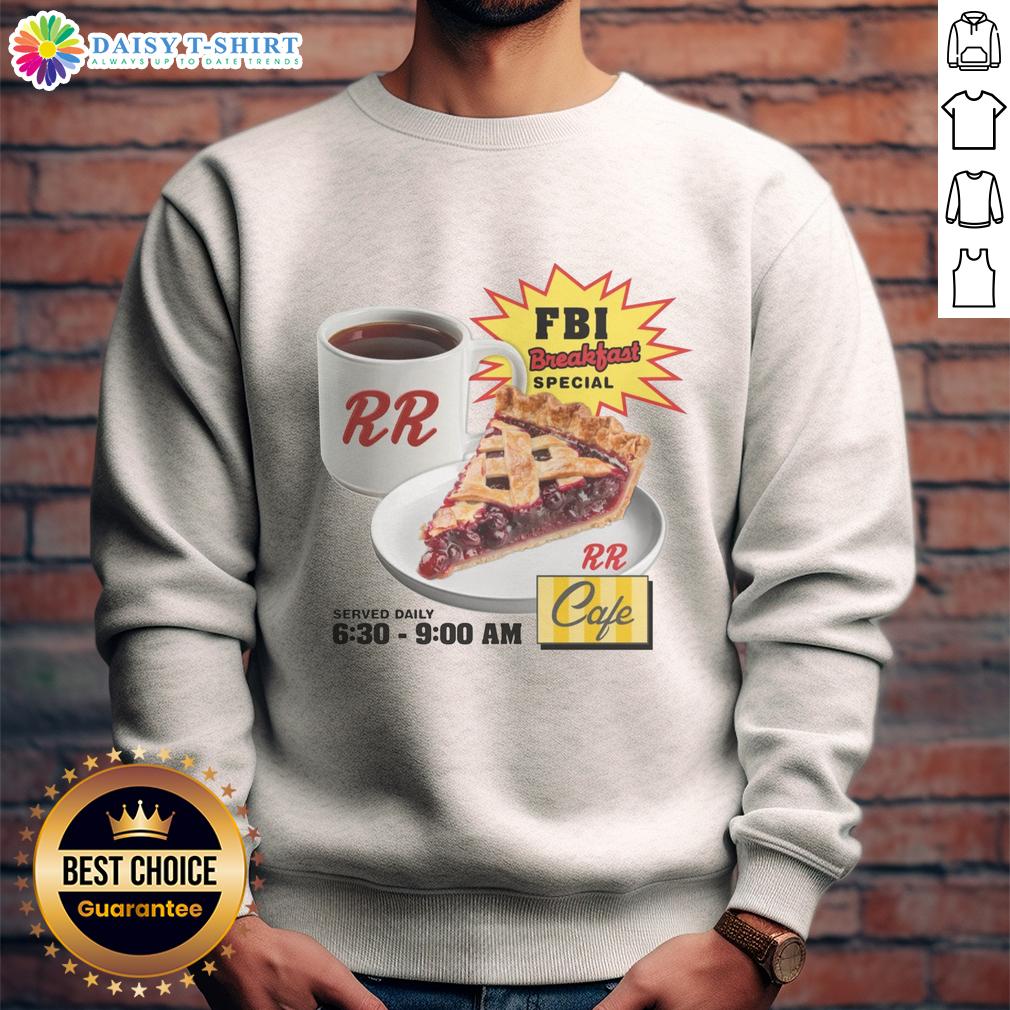 Alt Text: Happy FBI Breakfast Special sweatshirt from RR Cafe, showcasing a vibrant design perfect for casual wear.