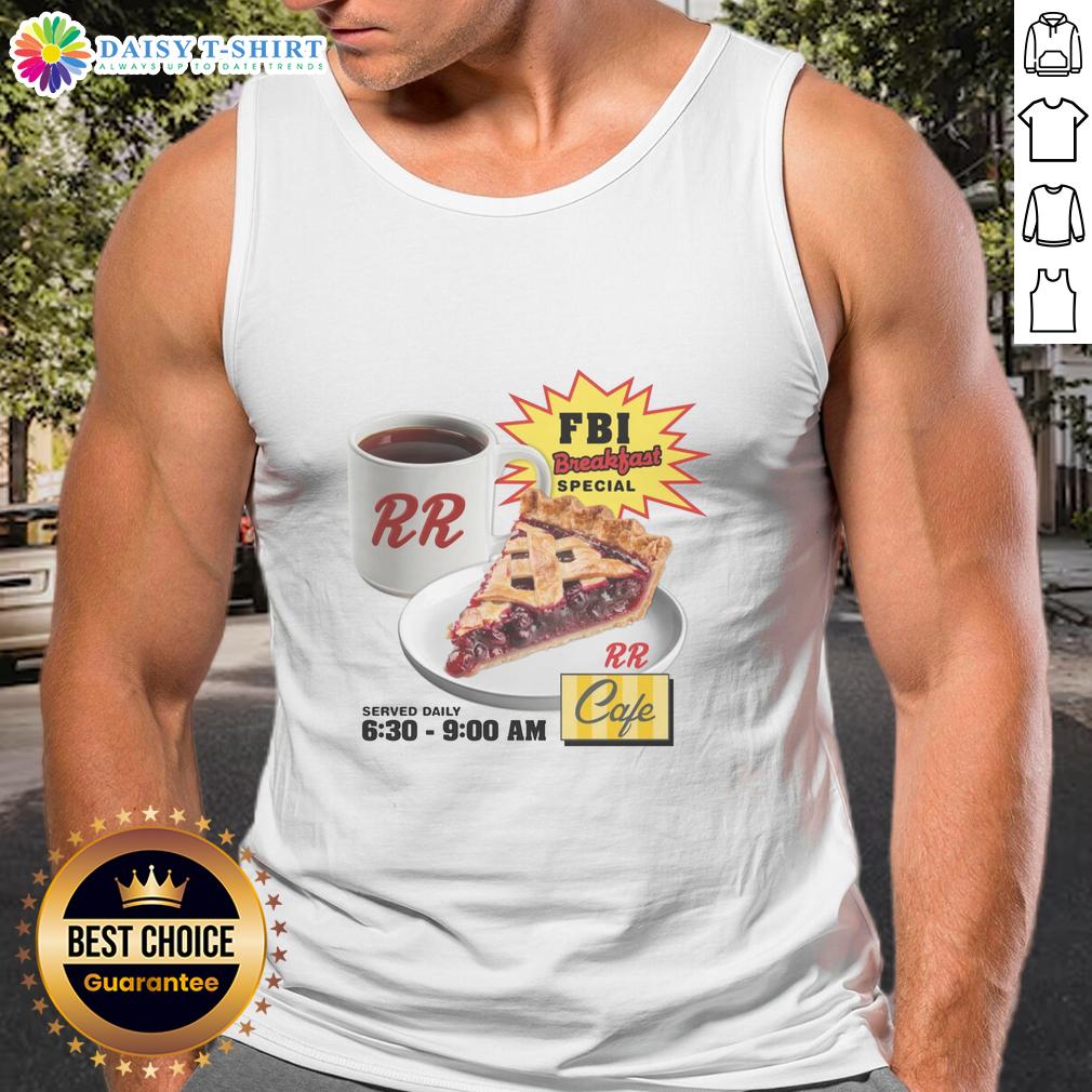 Happy FBI Breakfast Special at RR Cafe featuring a fun tank top design for food lovers and FBI enthusiasts.