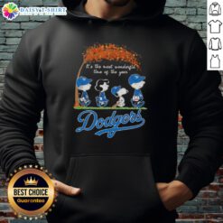 Happy Los Angeles Dodgers X Peanuts Snoopy hoodie for autumn, celebrating the most wonderful time of the year.