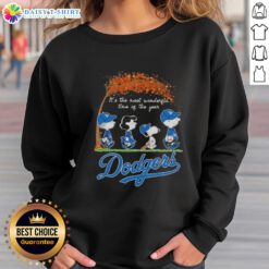 Happy Los Angeles Dodgers X Peanuts Snoopy and Friends sweatshirt celebrating autumn and the joy of the season.