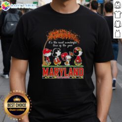 Alt Text: Happy Maryland Terrapins X Peanuts Snoopy and Friends Autumn T-Shirt celebrating the most wonderful time of the year.