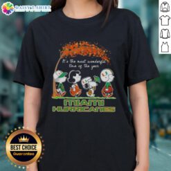 Happy Miami Hurricanes X Peanuts Snoopy and Friends autumn tee, celebrating the most wonderful time of the year.