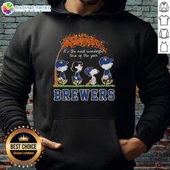 Happy Milwaukee Brewers X Peanuts Snoopy hoodie celebrating autumn and the joy of the season, perfect for fans.