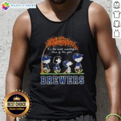 Happy Milwaukee Brewers X Peanuts Snoopy and Friends tank top for autumn, celebrating the most wonderful time of the year.