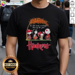 Happy Nebraska Cornhuskers X Peanuts Snoopy and Friends autumn T-shirt, celebrating the most wonderful time of the year.