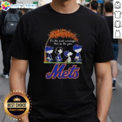 Alt Text: Happy New York Mets X Peanuts Snoopy and Friends Autumn T-Shirt celebrating the most wonderful time of the year.