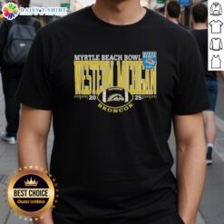 Happy Western Michigan Broncos Myrtle Beach Bowl 2025 T-Shirt featuring team logo and festive design for fans.