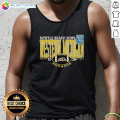 Happy Western Michigan Broncos Myrtle Beach Bowl 2025 tank top featuring team colors and logo, perfect for fans.