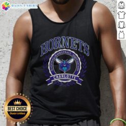 Hot Charlotte Hornets NBA logo in a laurel wreath frame on a retro tank top, perfect for basketball fans.