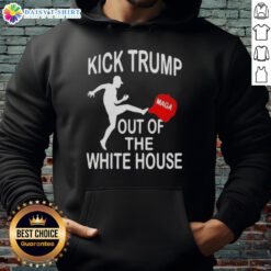 Hot Kick Trump MAGA red hat hoodie featuring bold graphics, perfect for fans of political apparel and statement fashion.