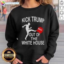 Alt Text: Trendy Hot Kick Trump MAGA red hat design on a cozy sweatshirt, perfect for expressing political style.