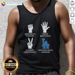 Hot Los Angeles Dodgers tank top featuring a fun 'Rock, Paper, Scissors' graphic for baseball fans.