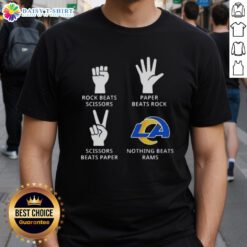 Los Angeles Rams T-shirt featuring 'Nothing Beats Rock, Scissors, Paper' design, perfect for Rams fans and game day.