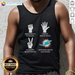 Alt Text: Hot Miami Dolphins tank top featuring the phrase 'Nothing Beats Rock, Paper, Scissors' in vibrant colors.