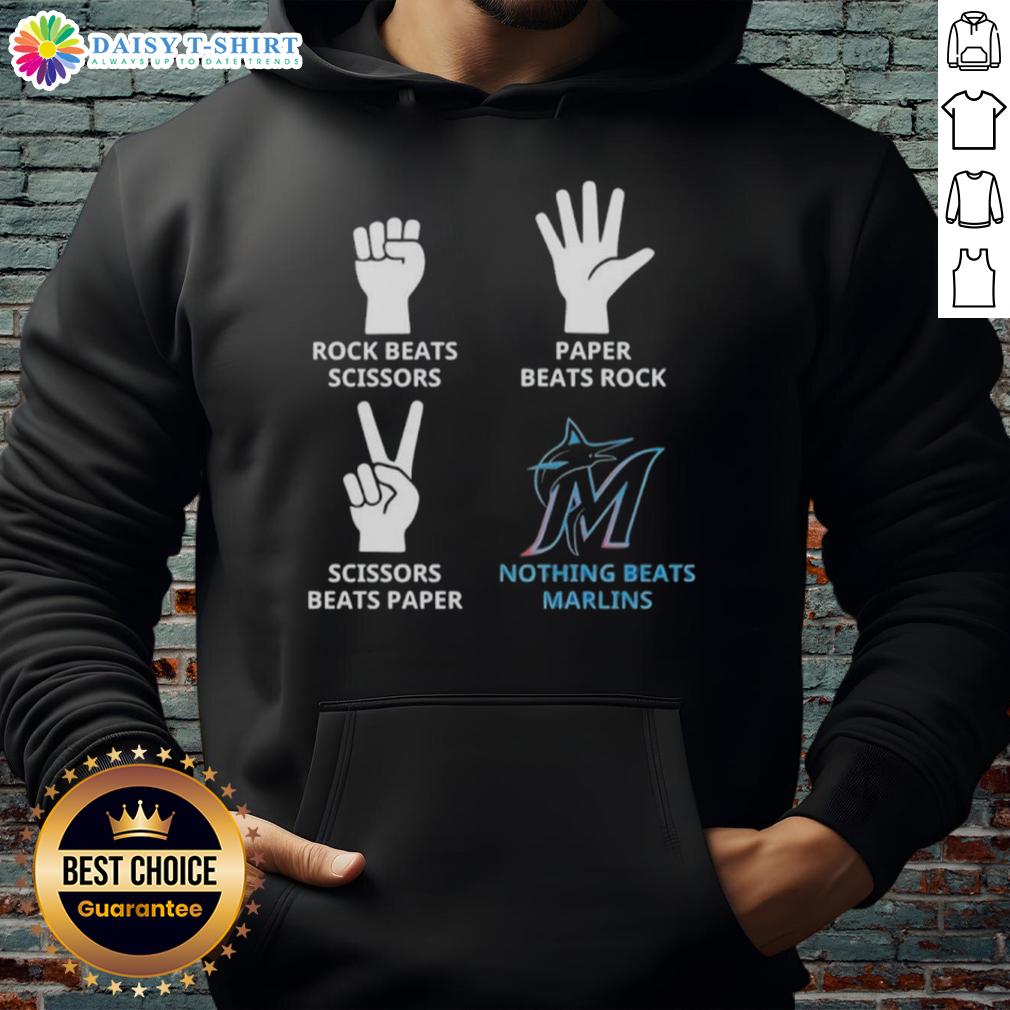 Hot Miami Marlins hoodie featuring 'Nothing Beats Rock, Scissors, Paper Beats Rock, Scissors Beats Paper' design.