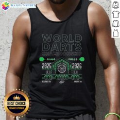 Hot World Darts Championship 2025-2026 tank top featuring vibrant design and darts-themed graphics for fans.