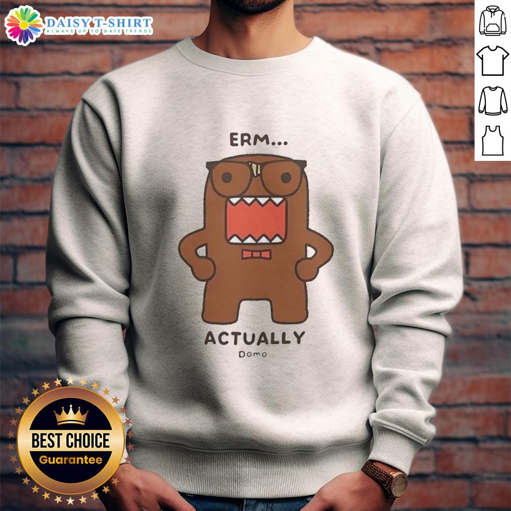 Alt Text: Cozy Nice Domo Kun Erm Actually Monster cartoon sweatshirt featuring a colorful monster design perfect for fans.