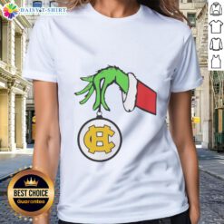 Grinch-themed ladies tee from Harris County High School, perfect for Christmas 2025 celebrations.