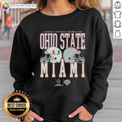 2026 Miami Hurricanes vs Ohio State Buckeyes playoff quarterfinal sweatshirt showcasing team logos and vibrant colors.