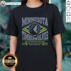 Alt Text: Stylish Nice Minnesota Timberwolves heater ladies tee featuring team colors and logo, perfect for fans.