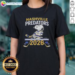 Nice Nashville Predators Hockey Snoopy Peanuts 2026 Ladies Tee featuring a fun design for fans of the team.