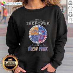 Stylish sweatshirt featuring a mashup logo of New York Knicks, Rangers, Yankees, and Giants for sports fans.